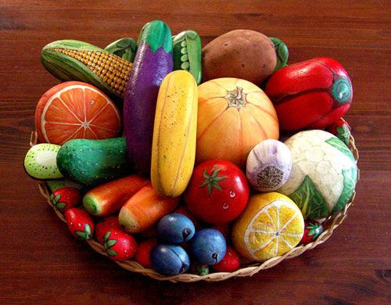 漂亮的創(chuàng)意石頭涂鴉DIY食物產(chǎn)品欣賞